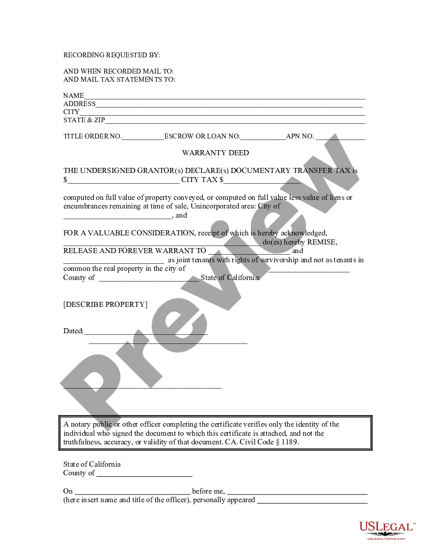 California Warranty Deed from Individual Warranty Deed California