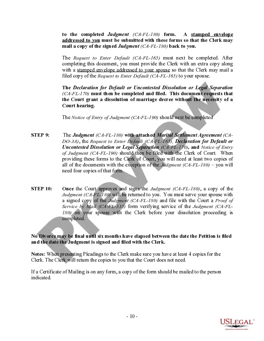 Preview California No-Fault Uncontested Agreed Divorce Package for Dissolution of Marriage with Adult Children and with or without Property and Debts