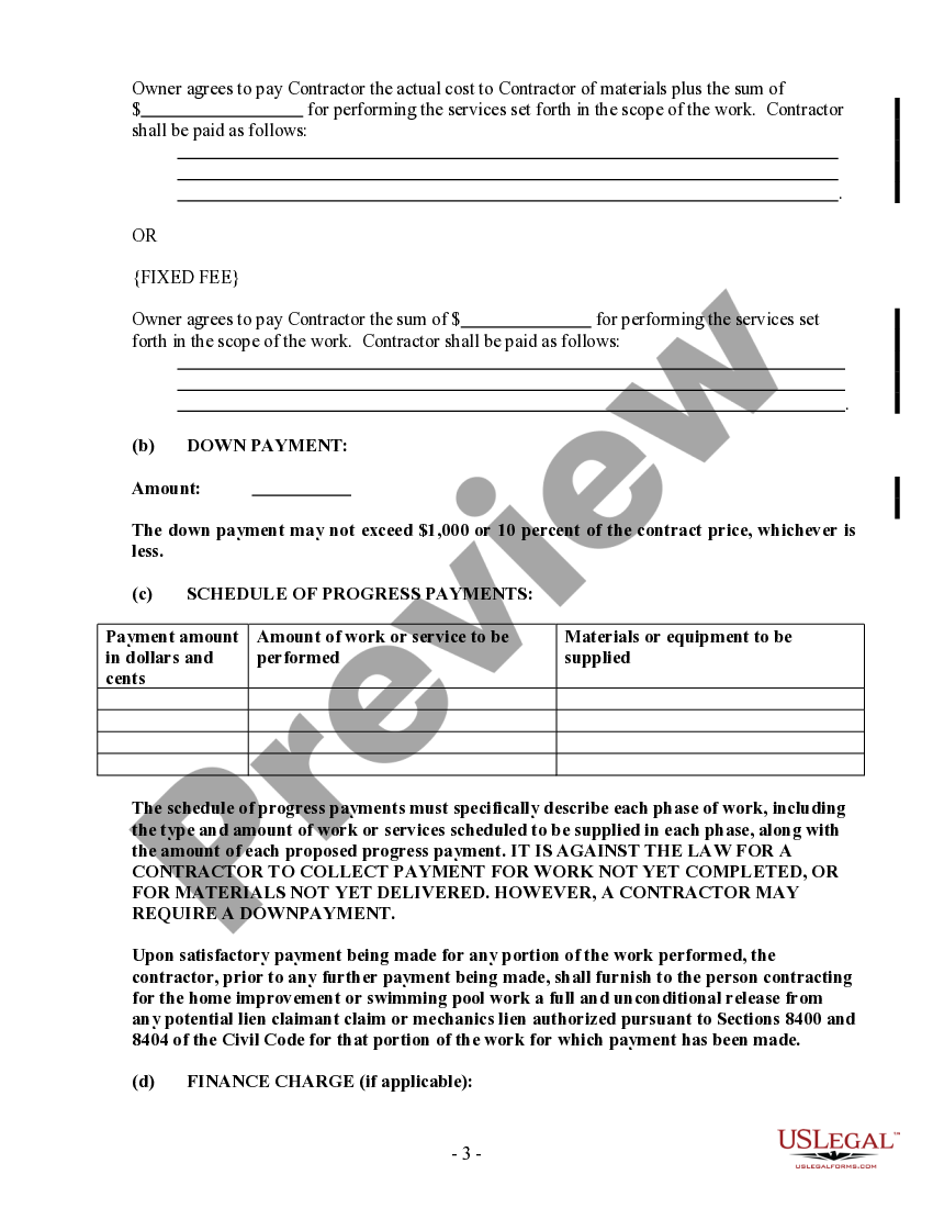 Roseville California Trim Carpenter Contract for Contractor US Legal