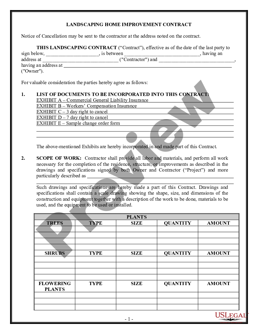 California Landscape Contract For Contractor Landscaping Contract Us Legal Forms 3096