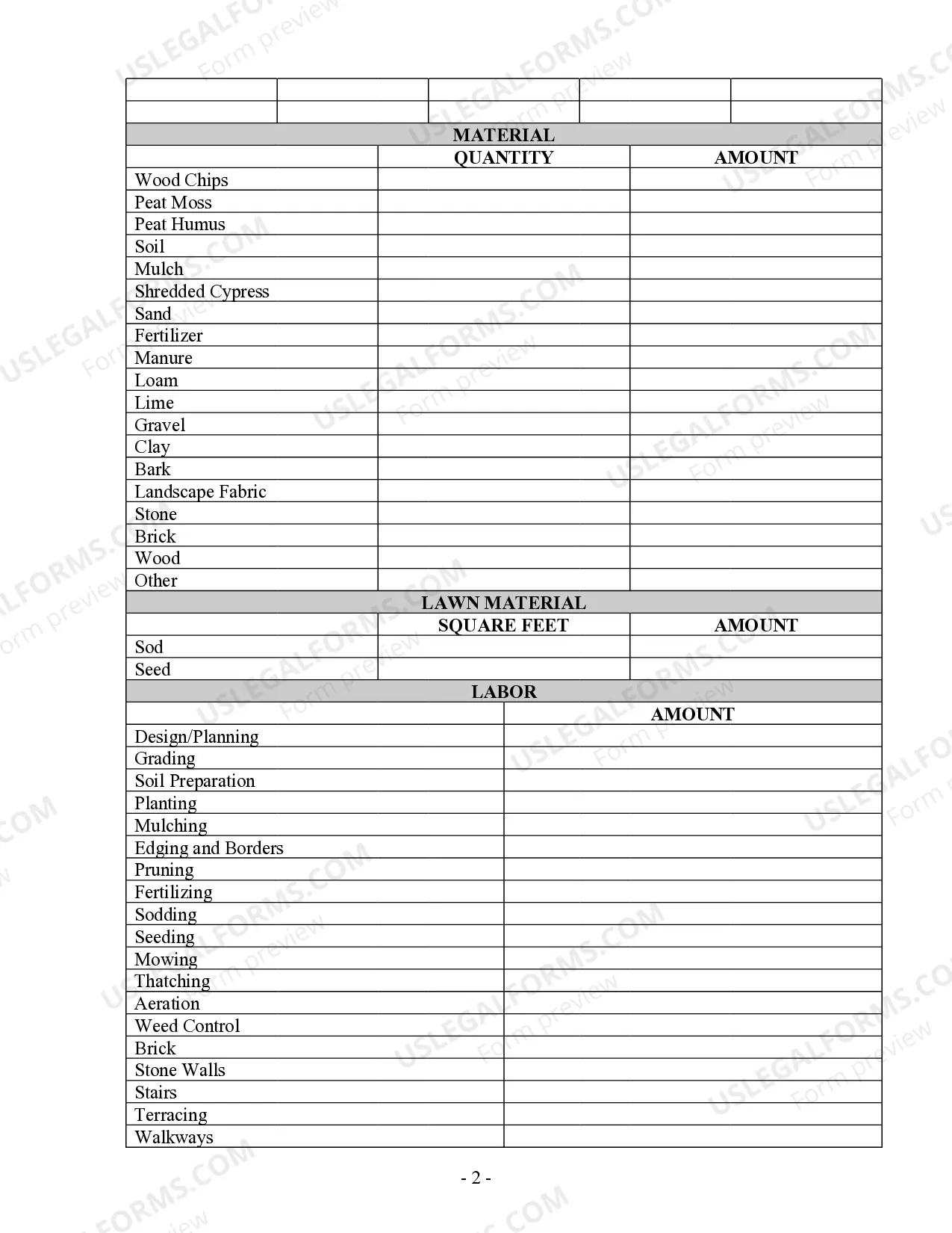 Preview Landscape Contract for Contractor