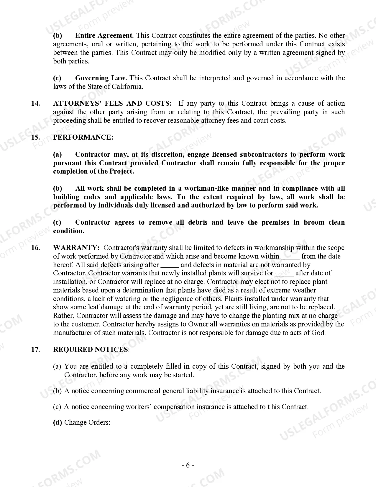 Preview Landscape Contract for Contractor