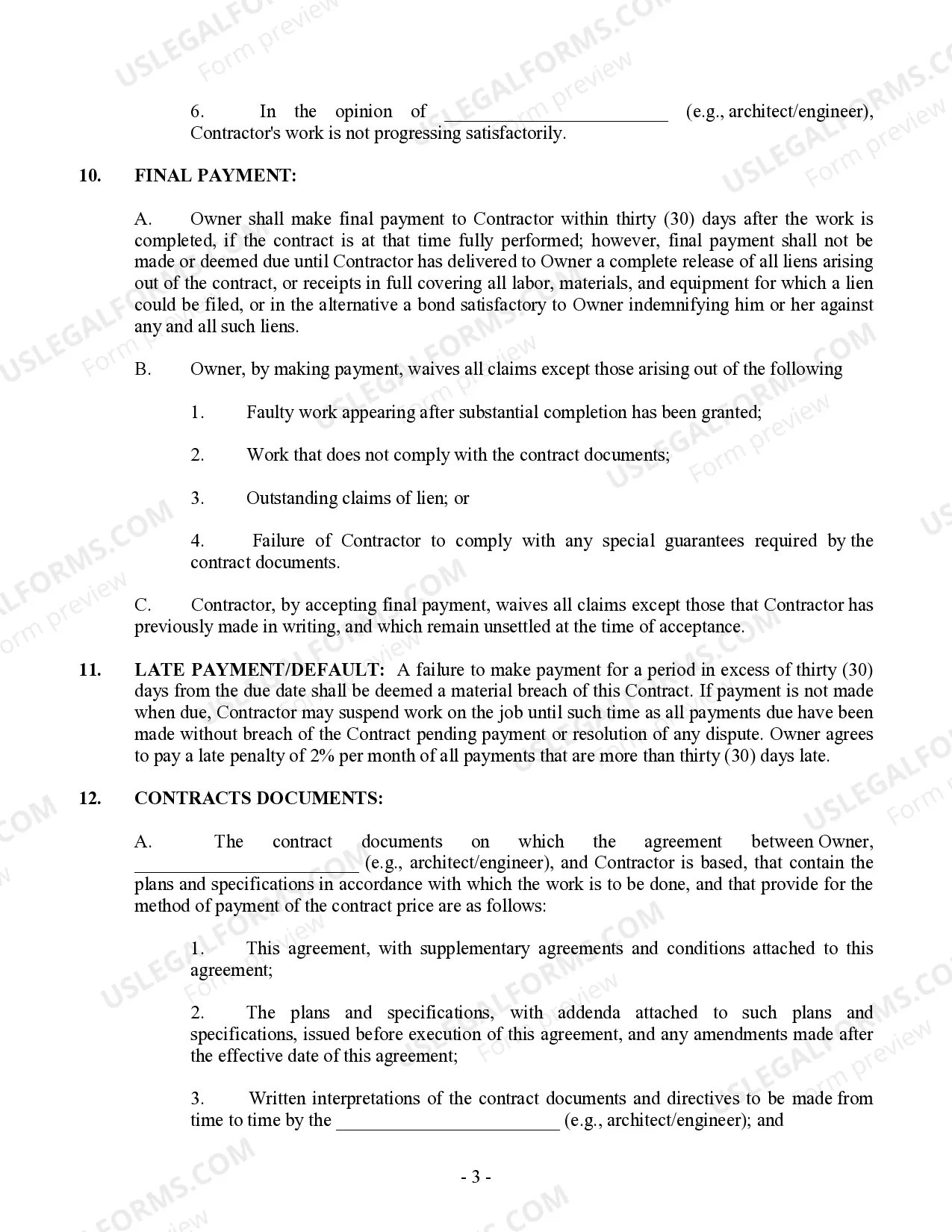 Preview Commercial Contract for Contractor