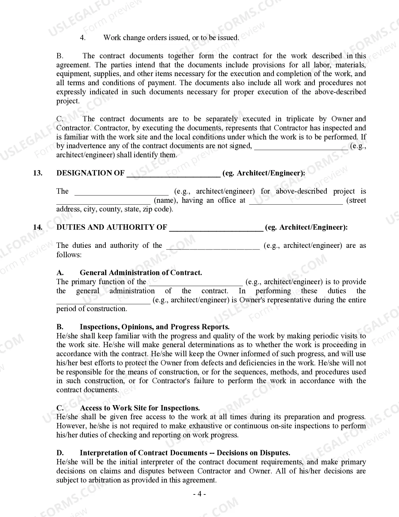 Preview Commercial Contract for Contractor