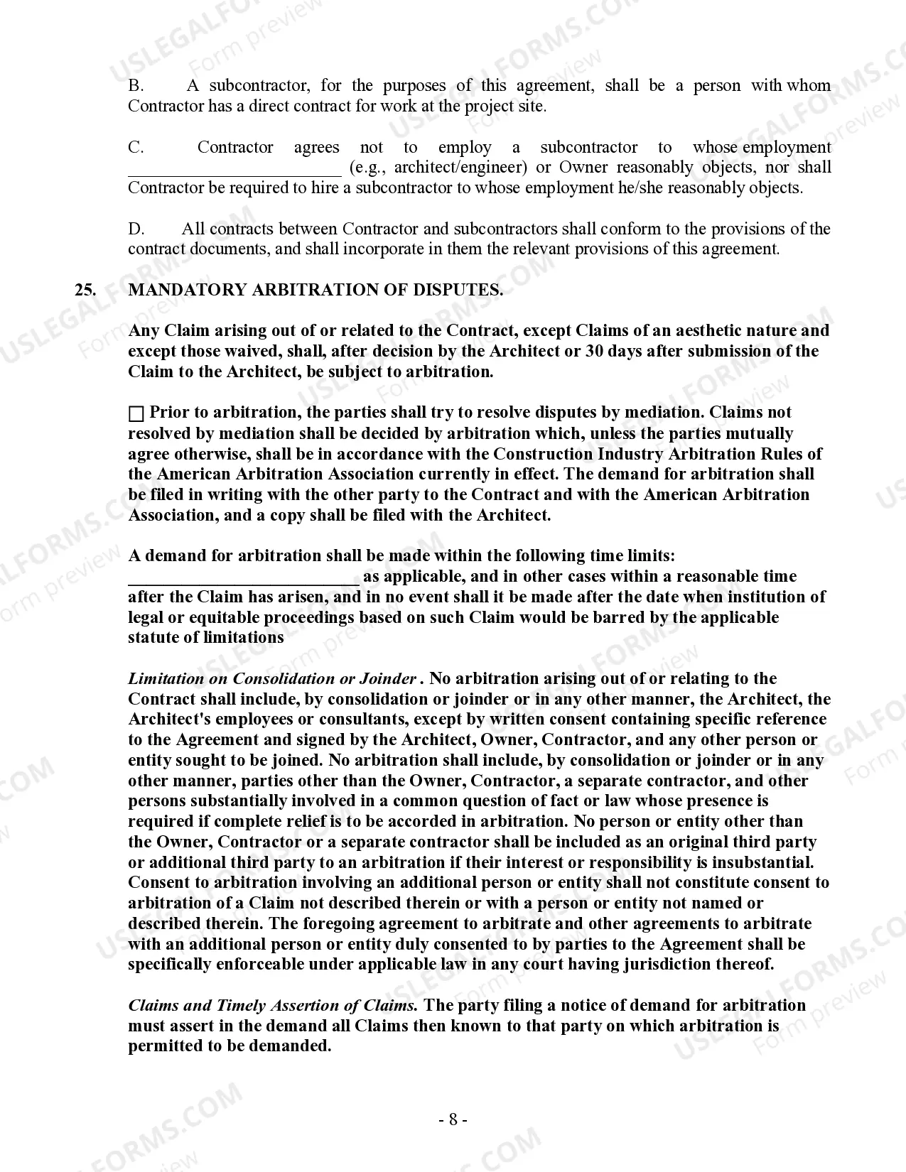 Preview Commercial Contract for Contractor