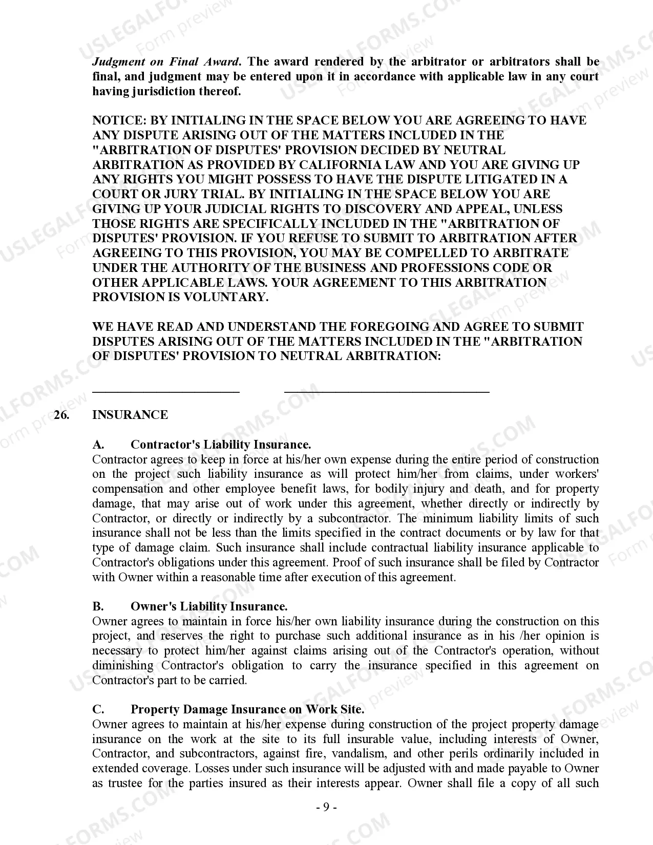 Preview Commercial Contract for Contractor