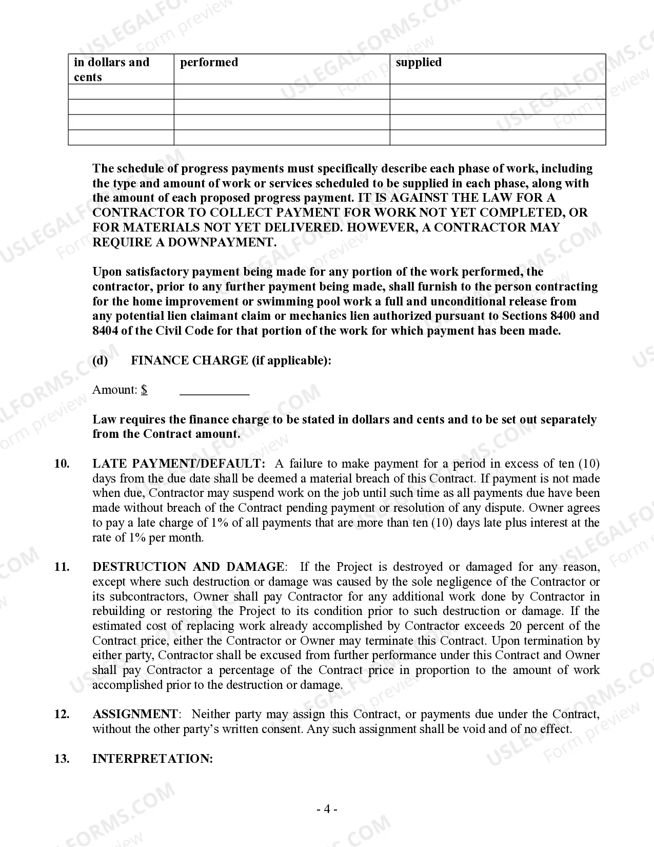Preview Excavator Contract for Contractor