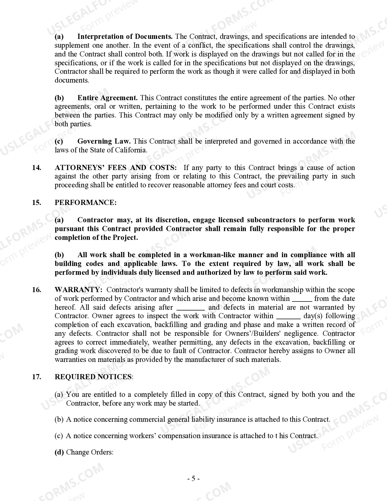 Preview Excavator Contract for Contractor