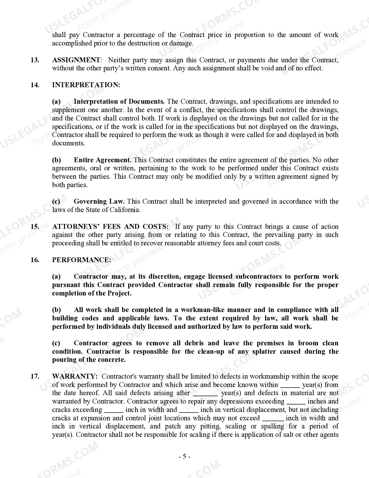 Preview Concrete Mason Contract for Contractor