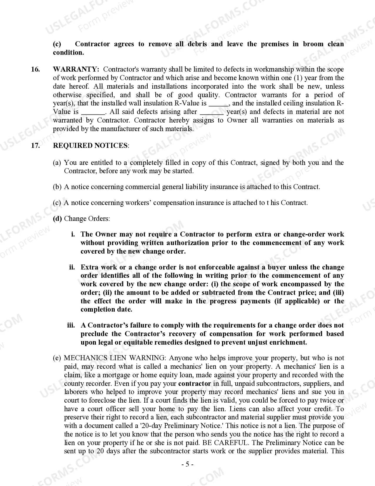 Preview Insulation Contract for Contractor