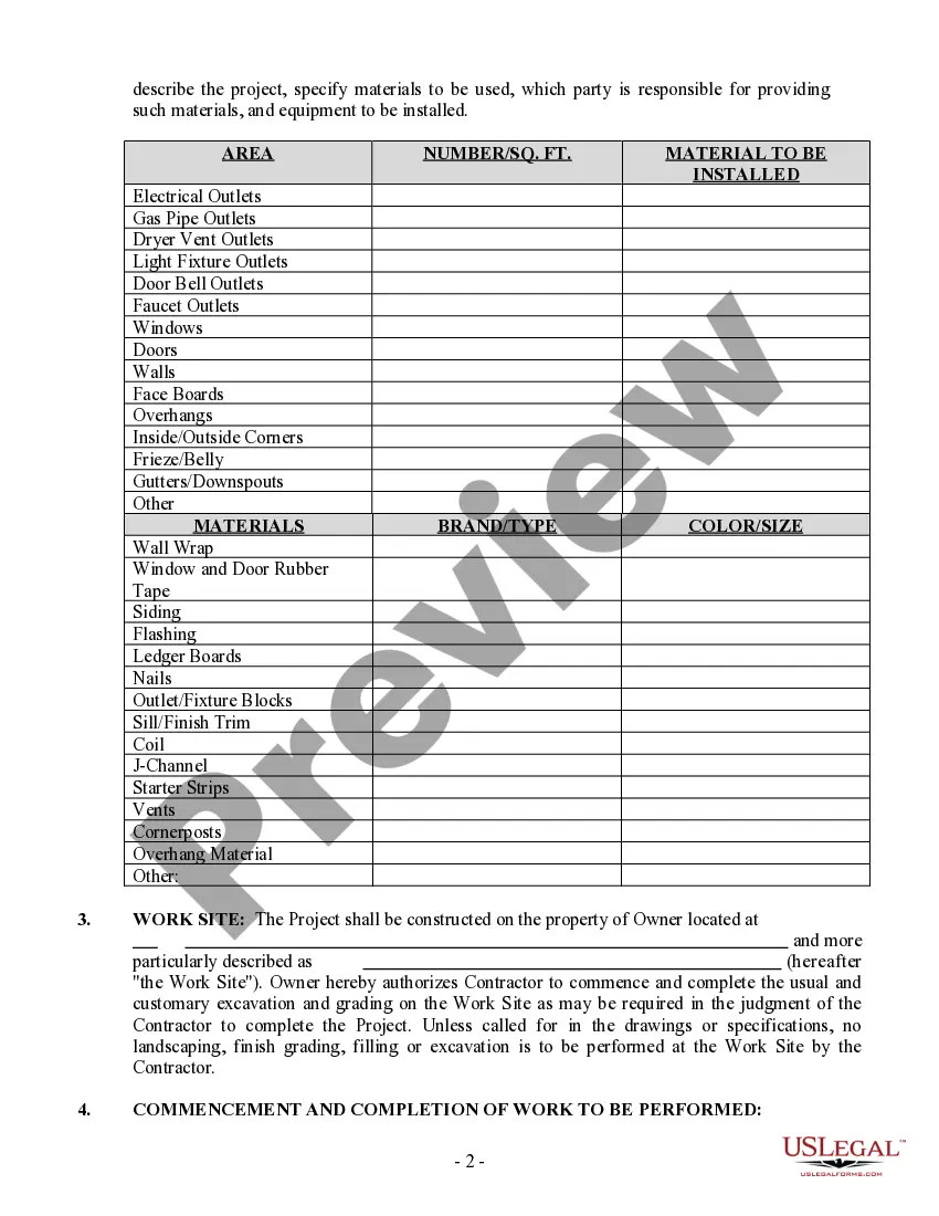 Preview Siding Contract for Contractor