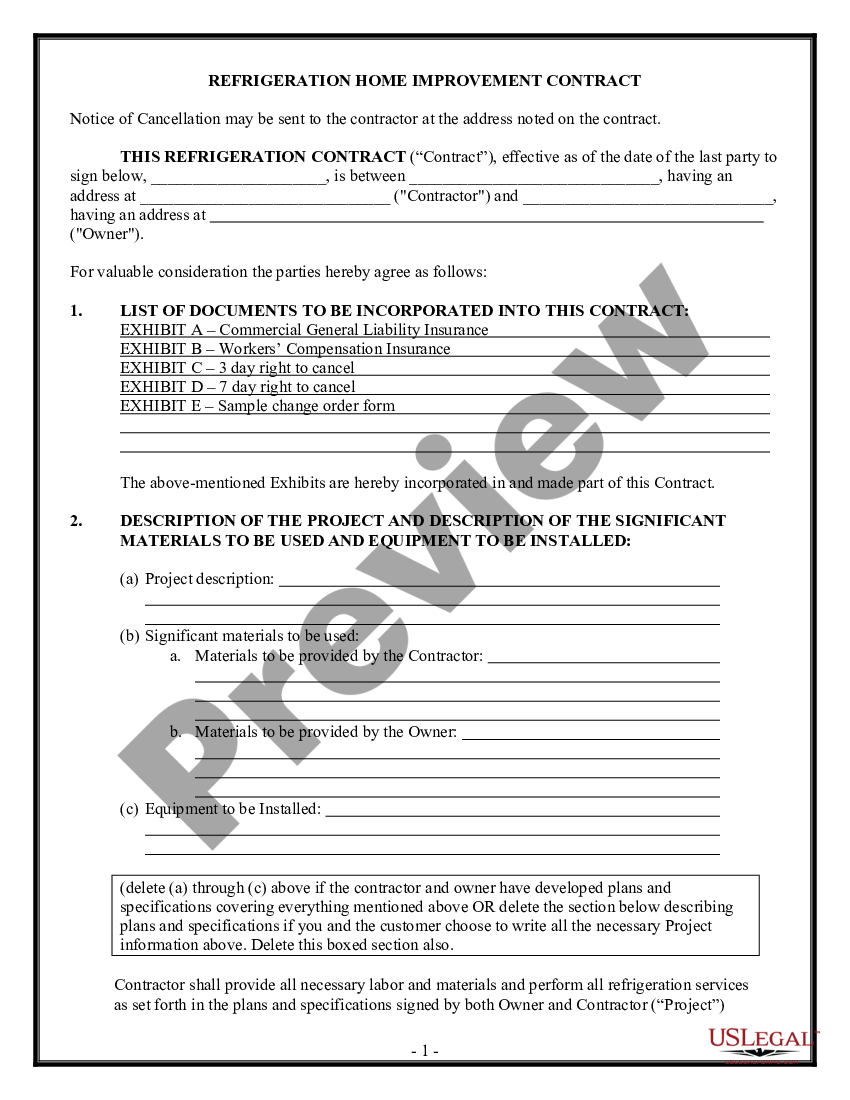 page 0 Refrigeration Contract for Contractor preview