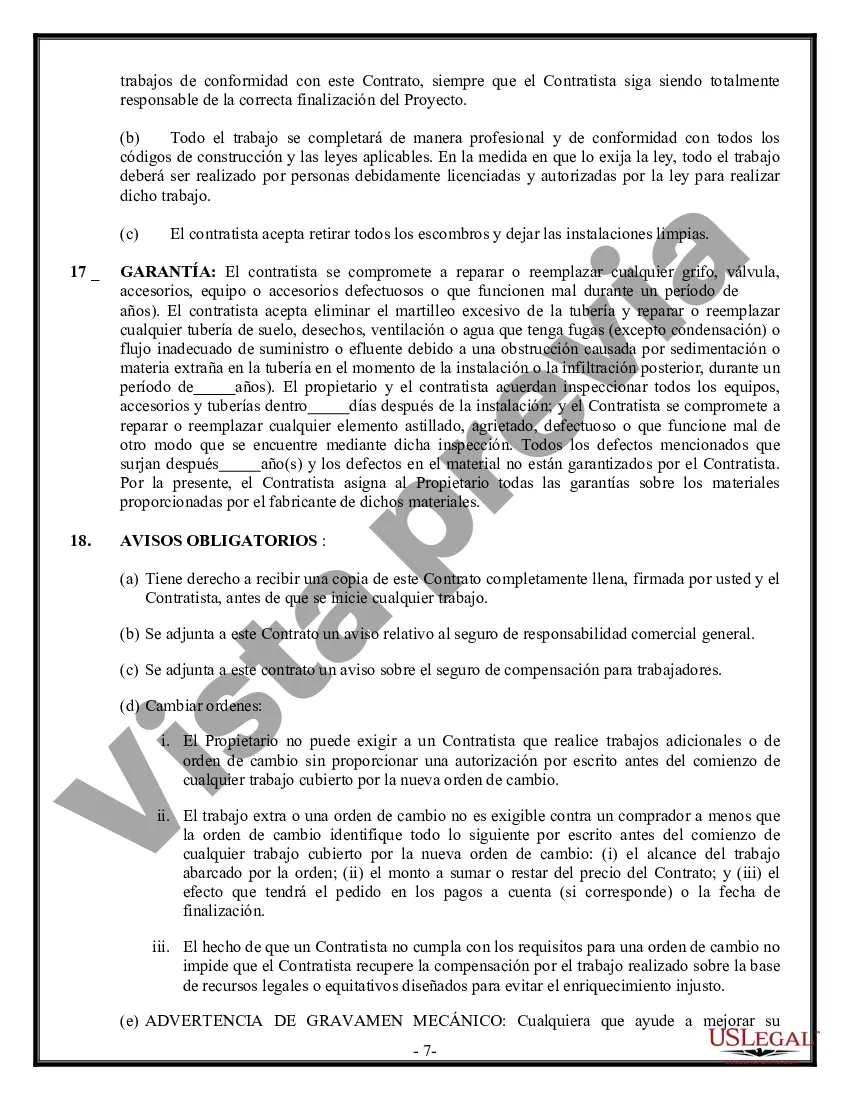 Preview Contrato de plomería para contratista