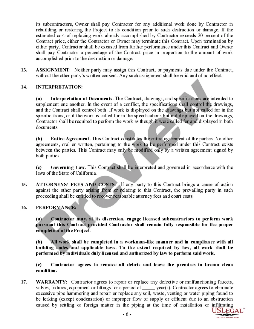 Preview Plumbing Contract for Contractor