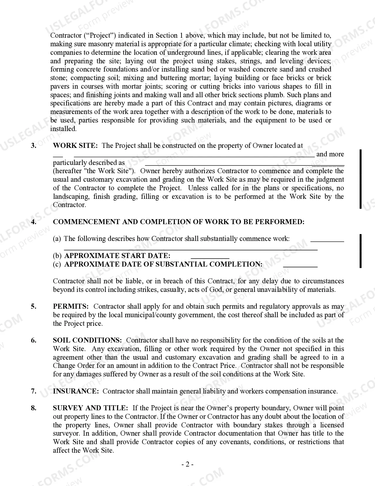 Preview Brick Mason Contract for Contractor