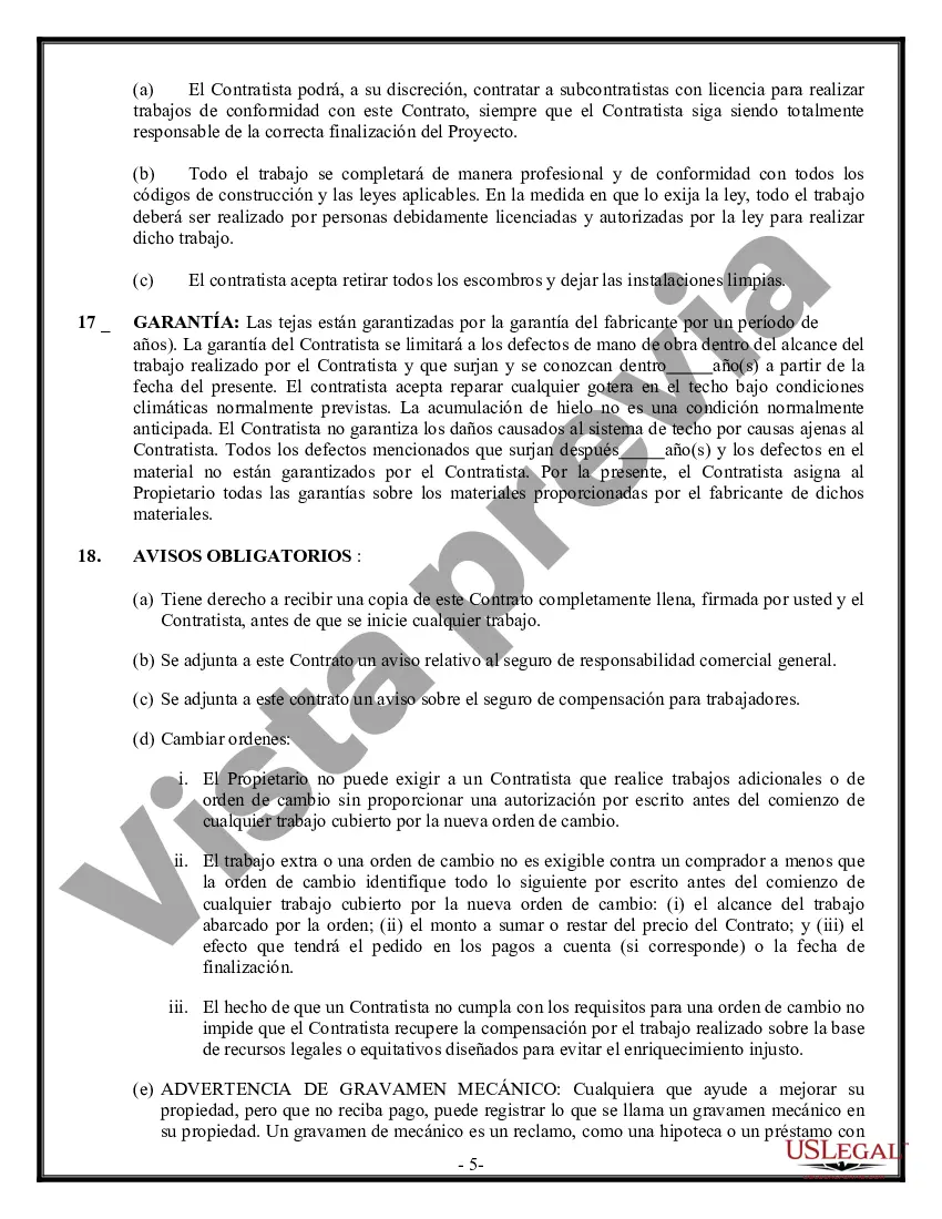 Preview Contrato de techado para contratista