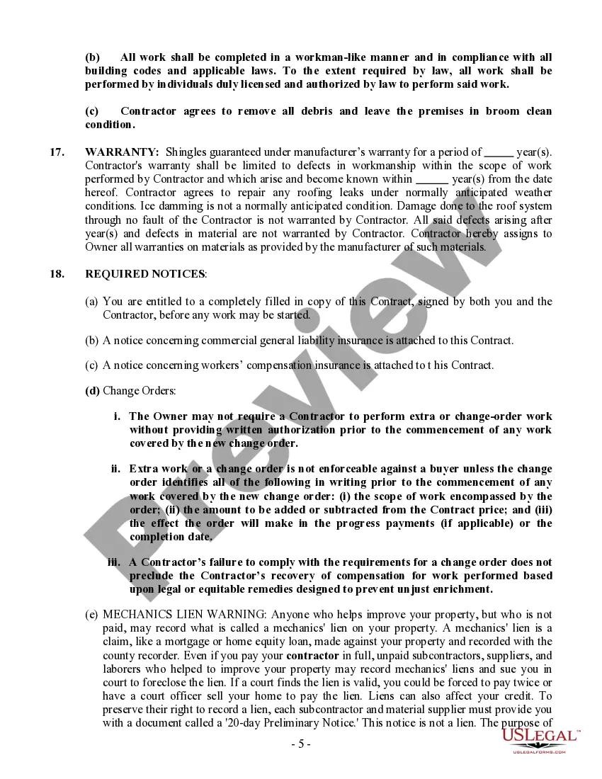 Preview Roofing Contract for Contractor