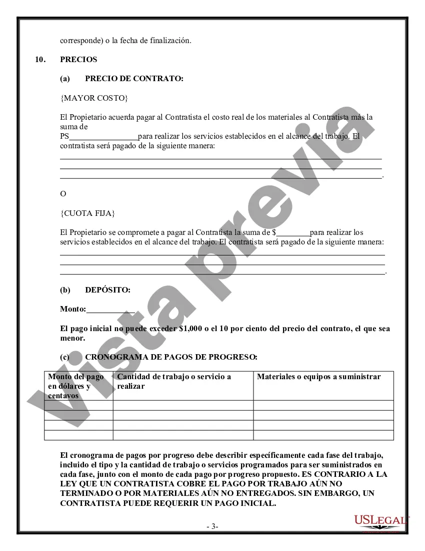 Preview Costo del contrato de mejora del hogar de construcción más o tarifa fija