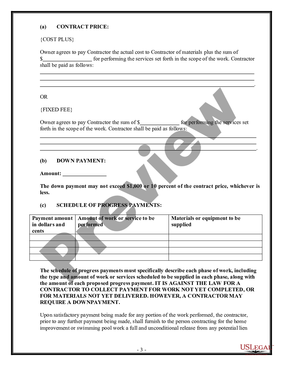 page 2 Construction Home Improvement Contract Cost Plus or Fixed Fee preview