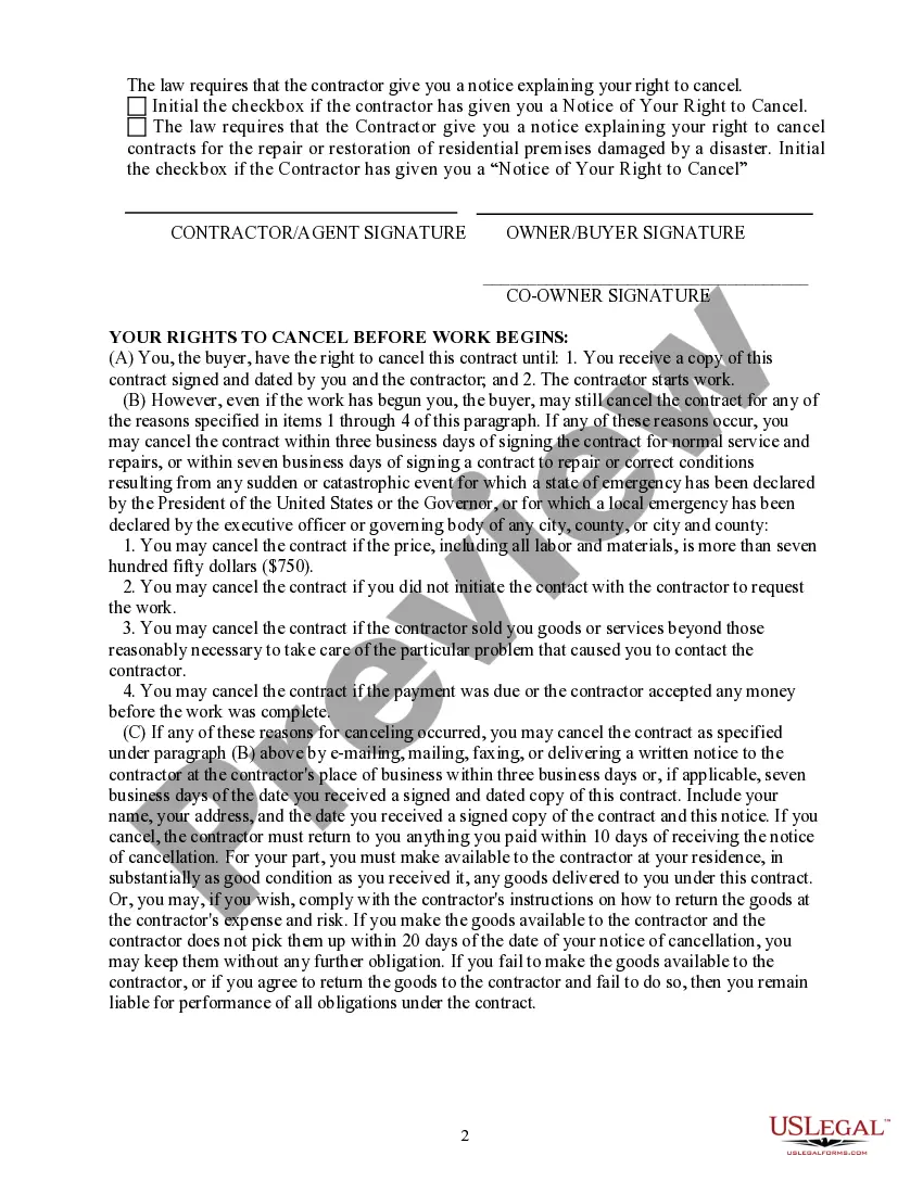 Get California Service and Repair Home Improvement Contract Preview California Service and Repair Home Improvement Contract