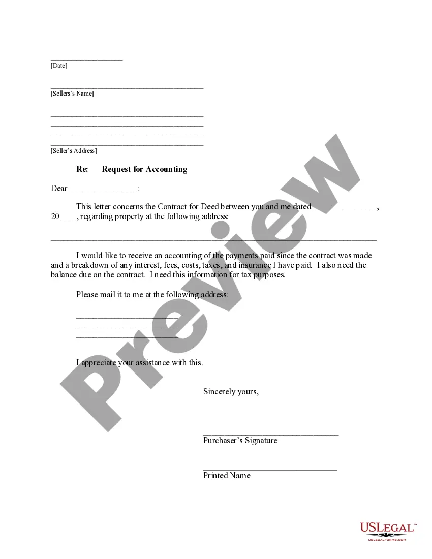 Get Buyer's Request for Accounting from Seller under Contract for Deed Preview Buyer's Request for Accounting from Seller under Contract for Deed