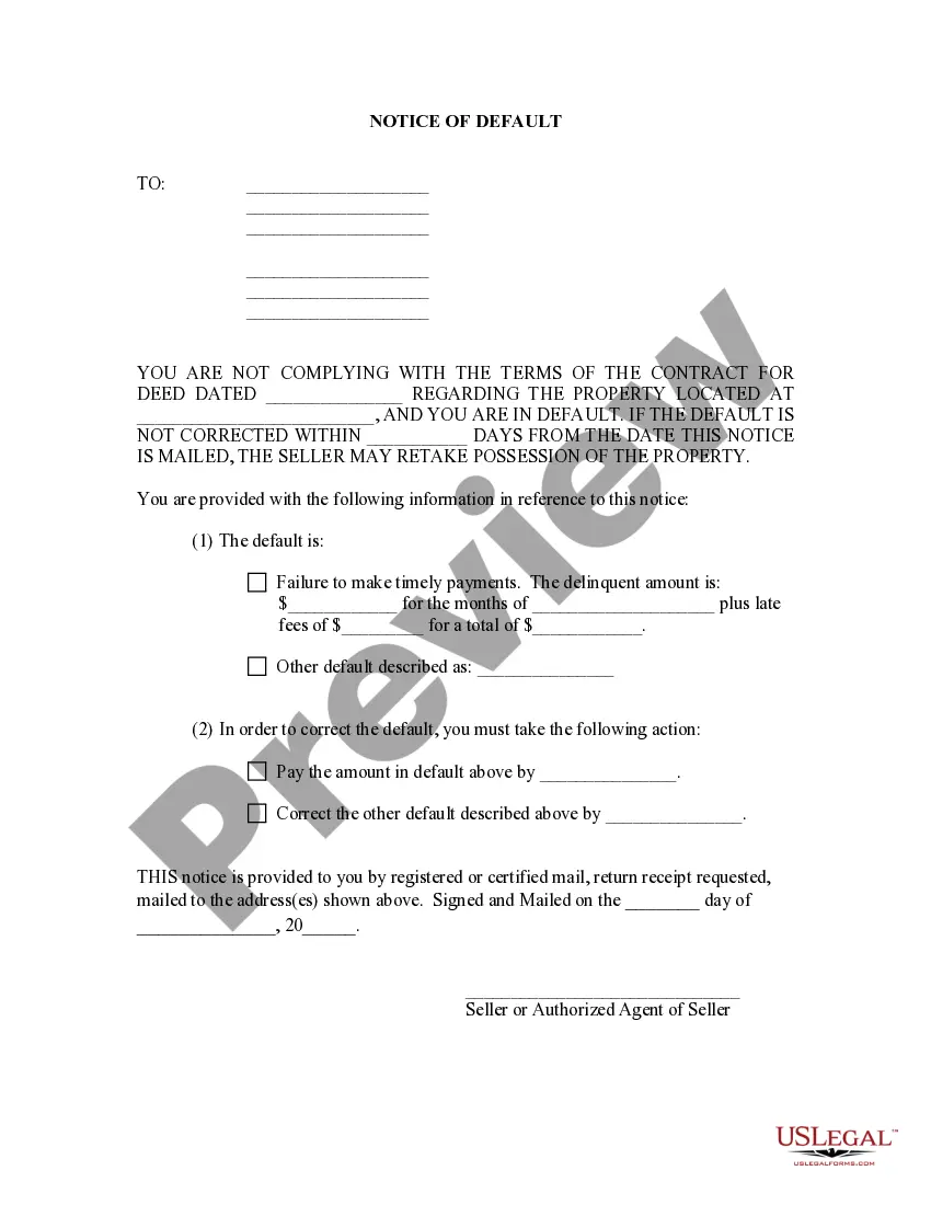 Get General Notice of Default for Contract for Deed Preview General Notice of Default for Contract for Deed