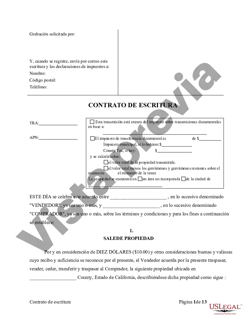 Preview Acuerdo o Contrato de Escritura de Venta y Compra de Bienes Raíces a/k/a Terreno o Contrato de Ejecución