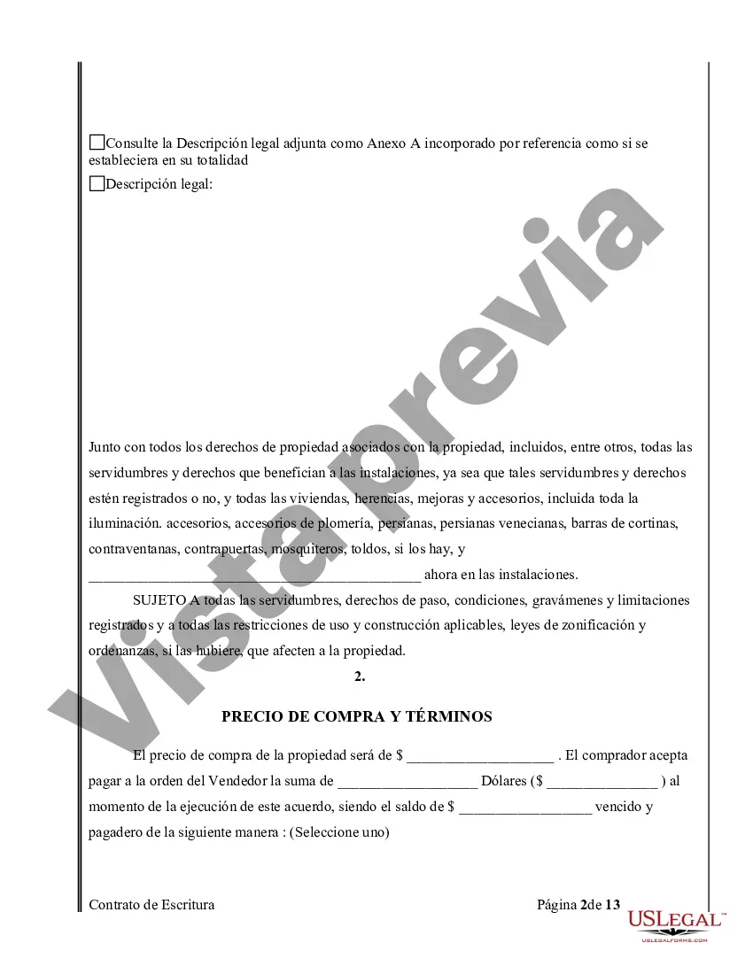 Preview Acuerdo o Contrato de Escritura de Venta y Compra de Bienes Raíces a/k/a Terreno o Contrato de Ejecución