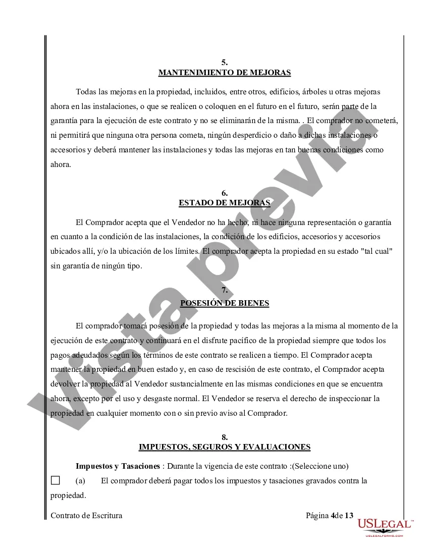 Preview Acuerdo o Contrato de Escritura de Venta y Compra de Bienes Raíces a/k/a Terreno o Contrato de Ejecución
