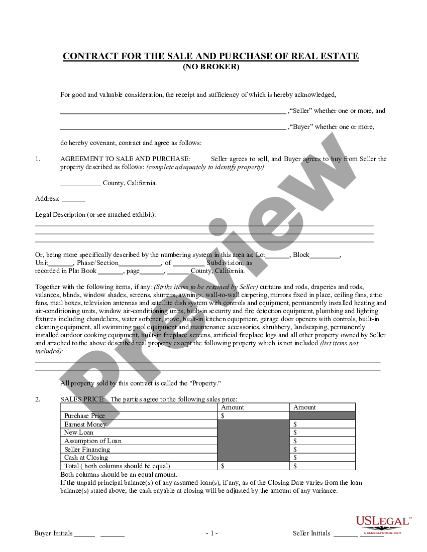 California Residential Purchase Agreement for Sale by Owner Buyers