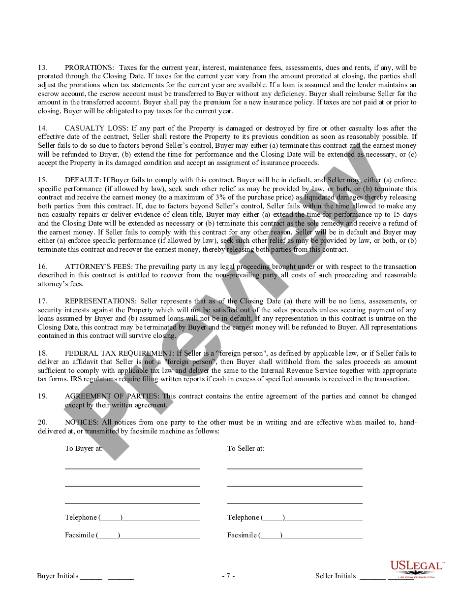 form Contract for Sale and Purchase of Real Estate with No Broker for Residential Home Sale Agreement preview