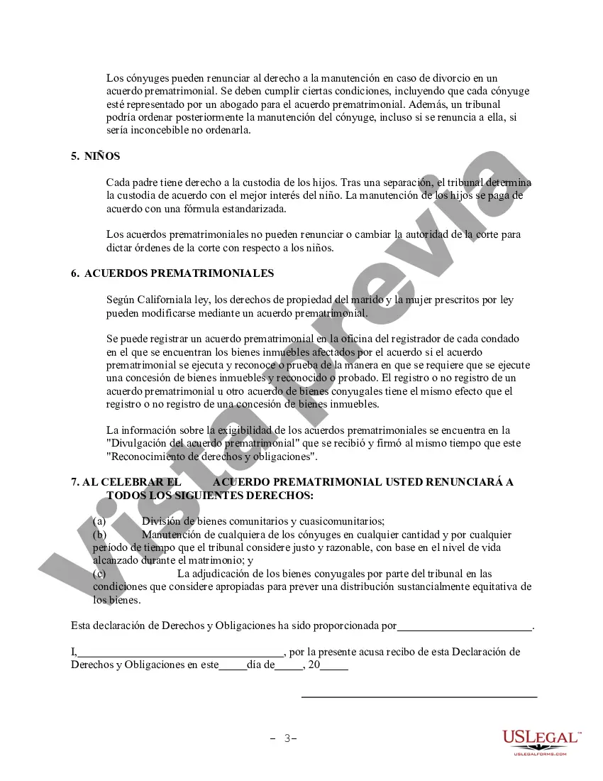Preview Acuerdo prematrimonial prenupcial de California sin estados financieros
