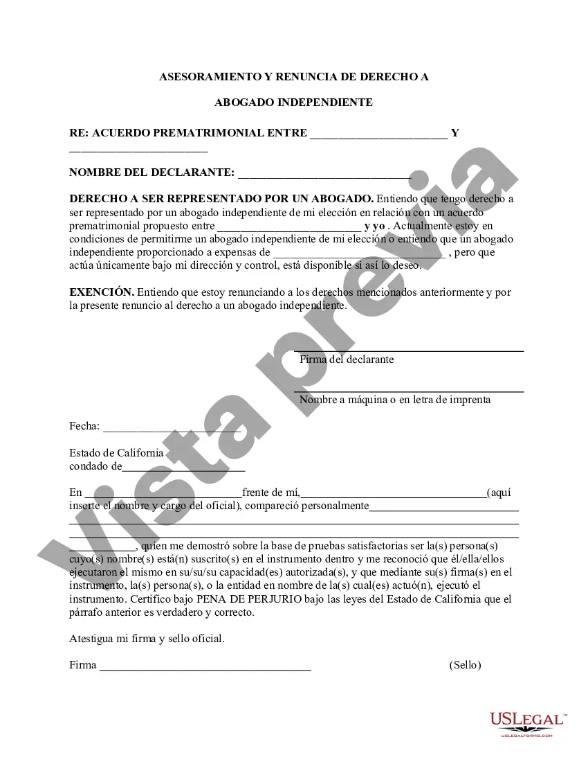 Preview Acuerdo prematrimonial prenupcial de California sin estados financieros