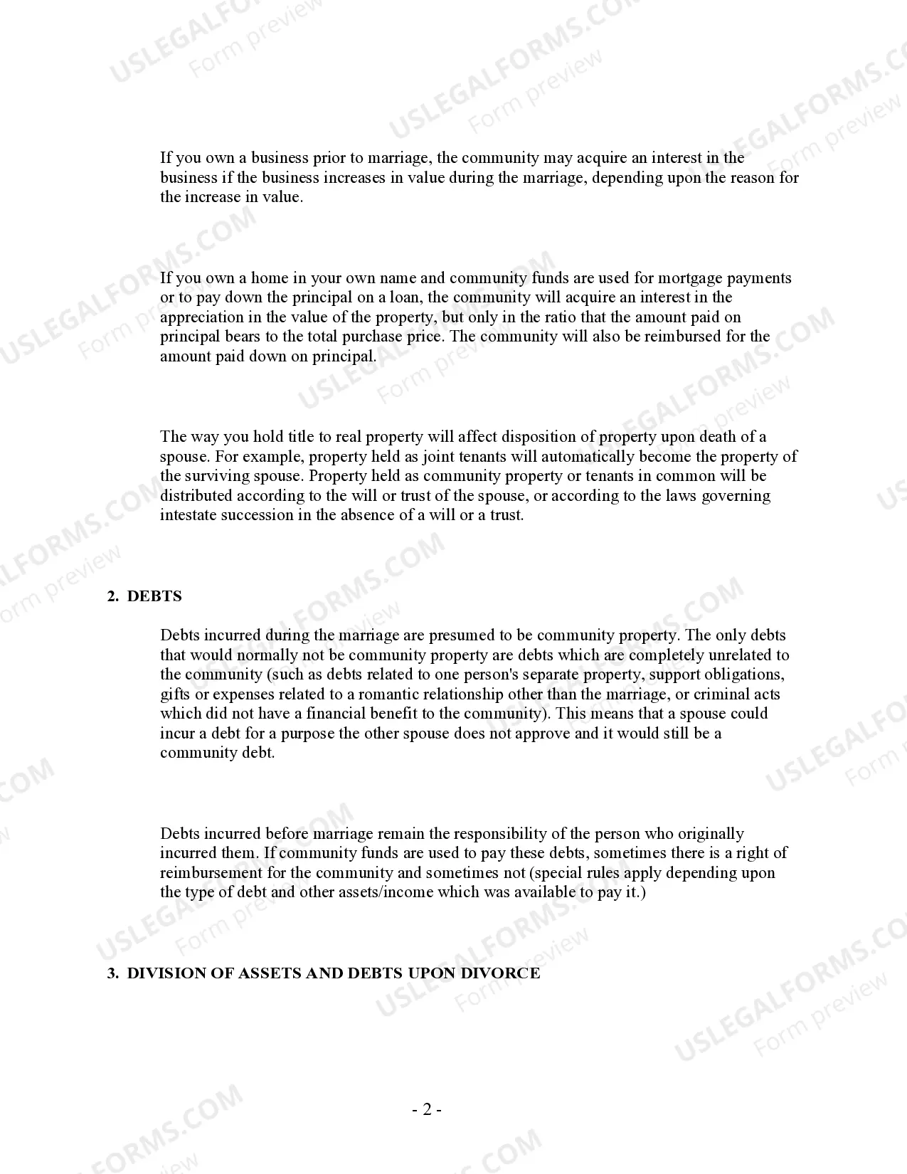 Preview California Prenuptial Premarital Agreement without Financial Statements