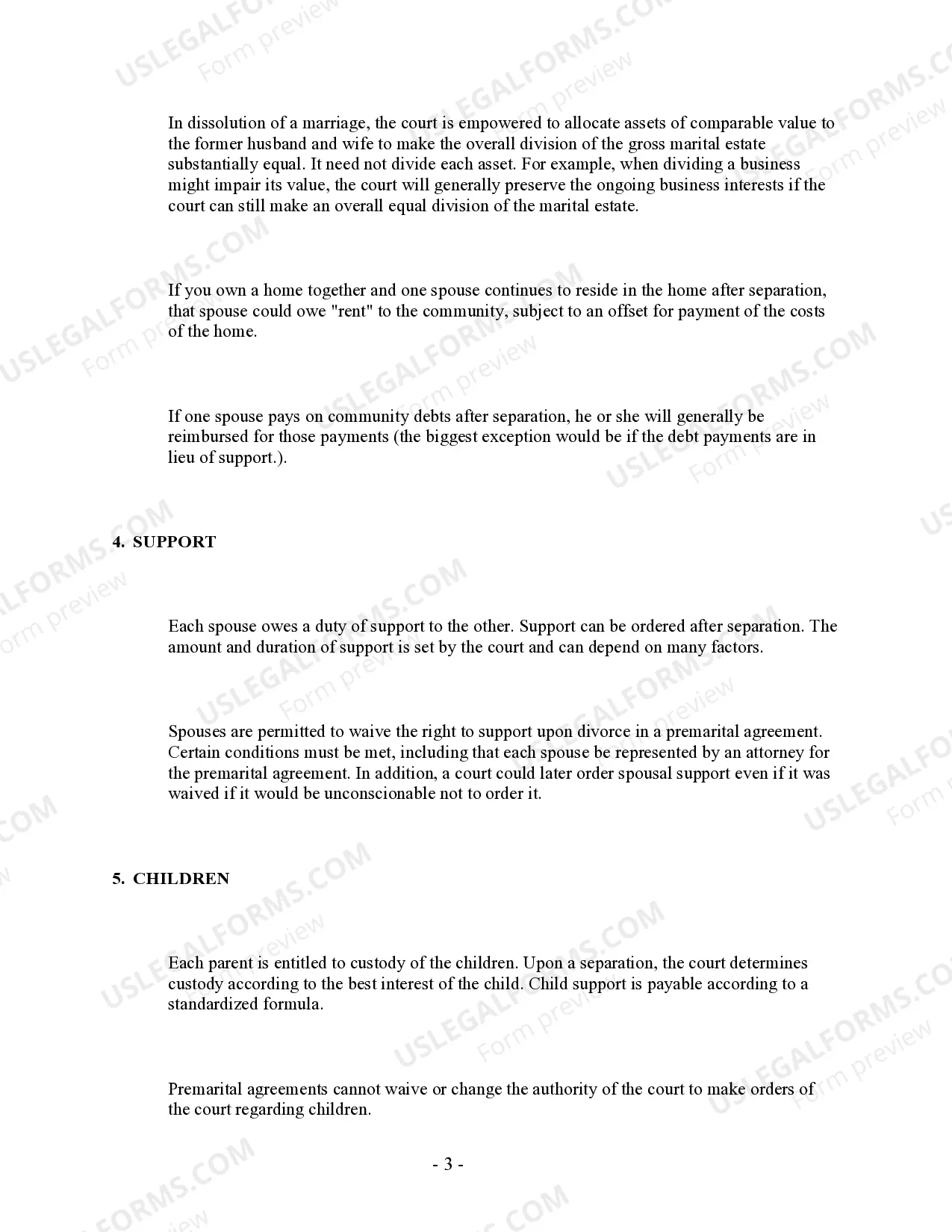Preview California Prenuptial Premarital Agreement without Financial Statements