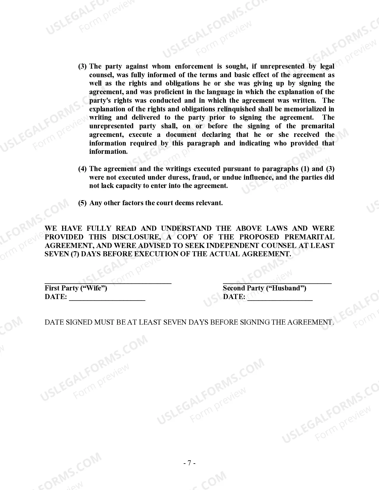 Preview California Prenuptial Premarital Agreement without Financial Statements