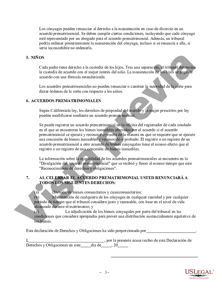 Preview Acuerdo prematrimonial prenupcial de California con estados financieros