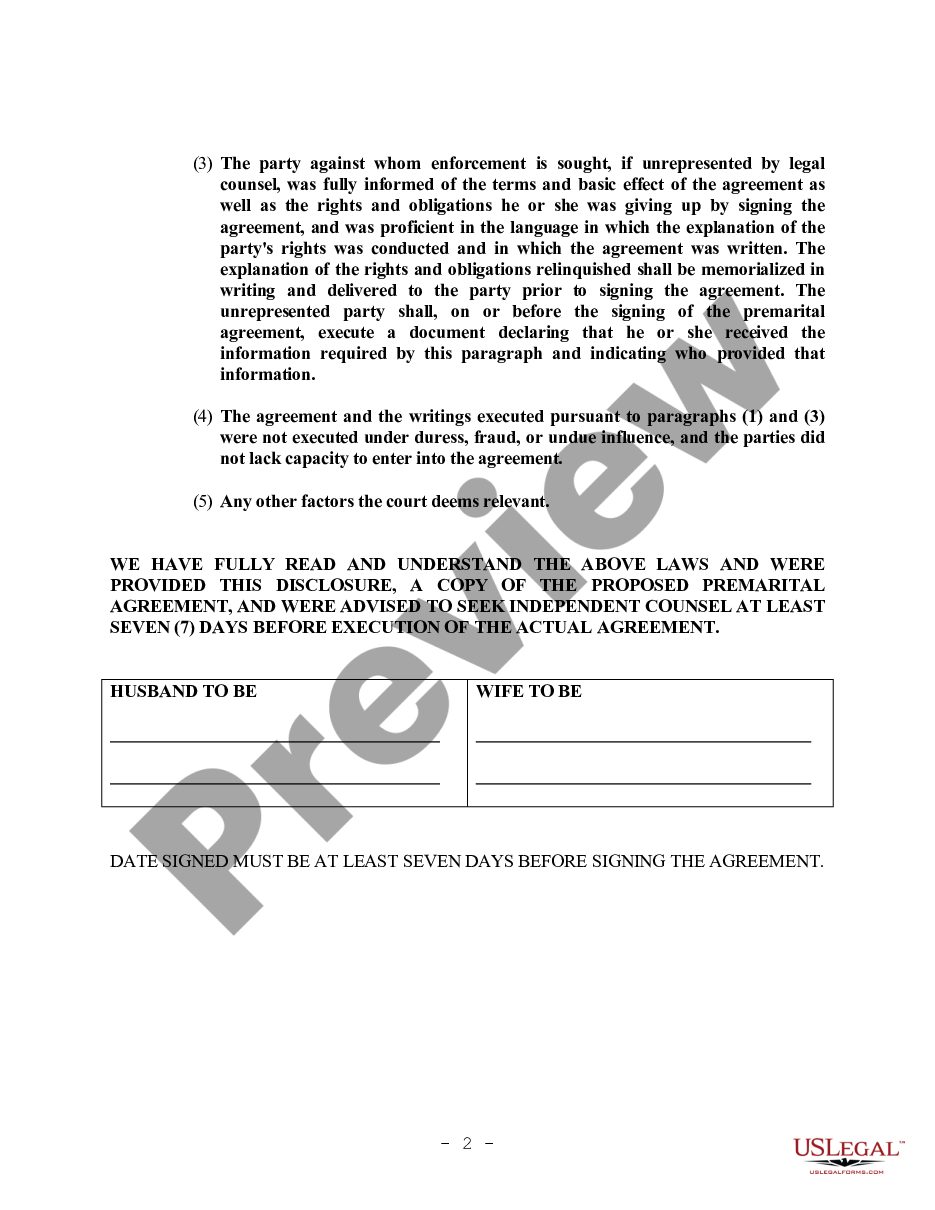 page 5 California Prenuptial Premarital Agreement with Financial Statements - No Children or Business preview