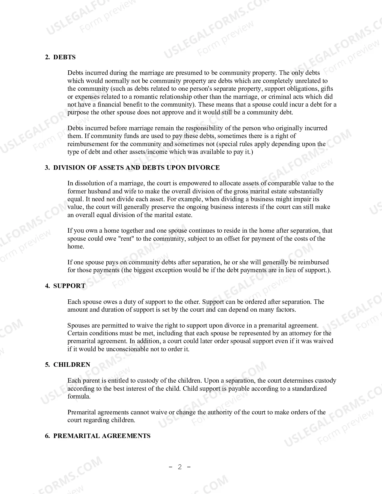 Preview California Prenuptial Premarital Agreement with Financial Statements - No Children or Business