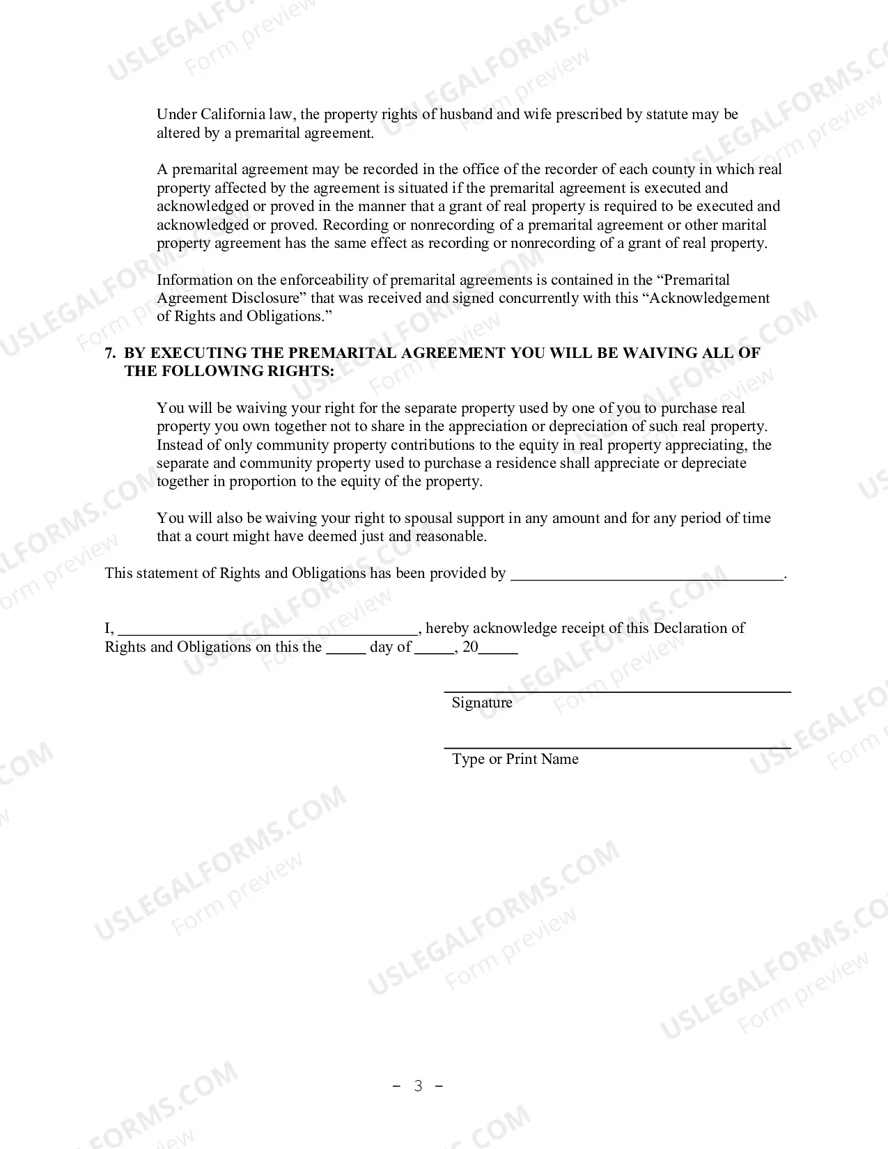 Preview California Prenuptial Premarital Agreement with Financial Statements - No Children or Business