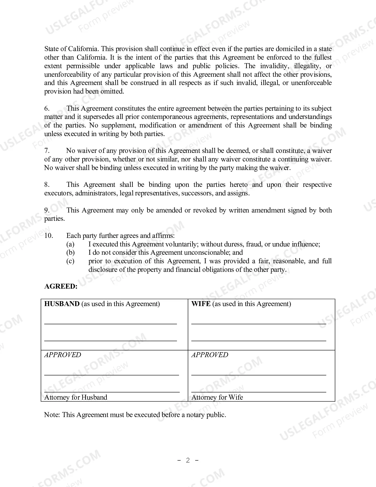 Preview California Prenuptial Premarital Agreement with Financial Statements - No Children or Business