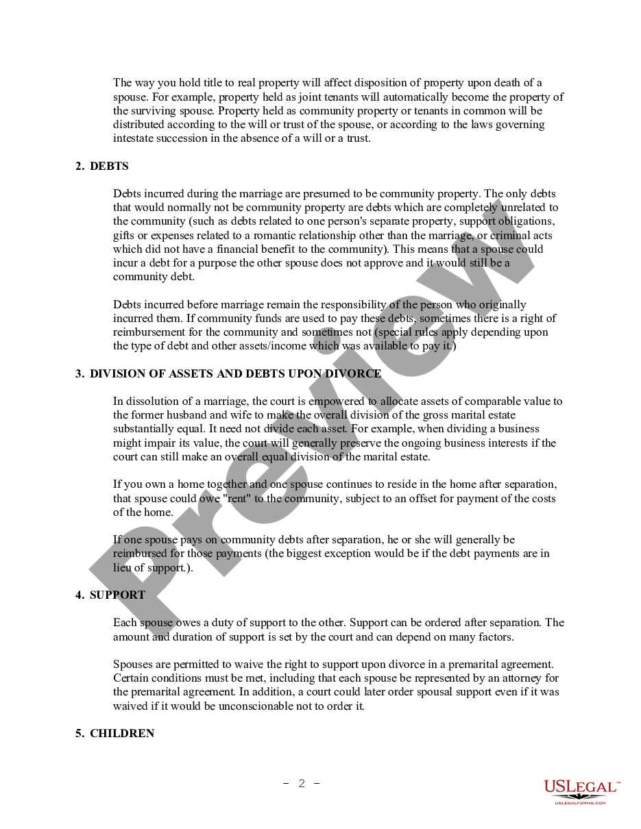 page 1 California Prenuptial Premarital Agreement with Financial Statements preview