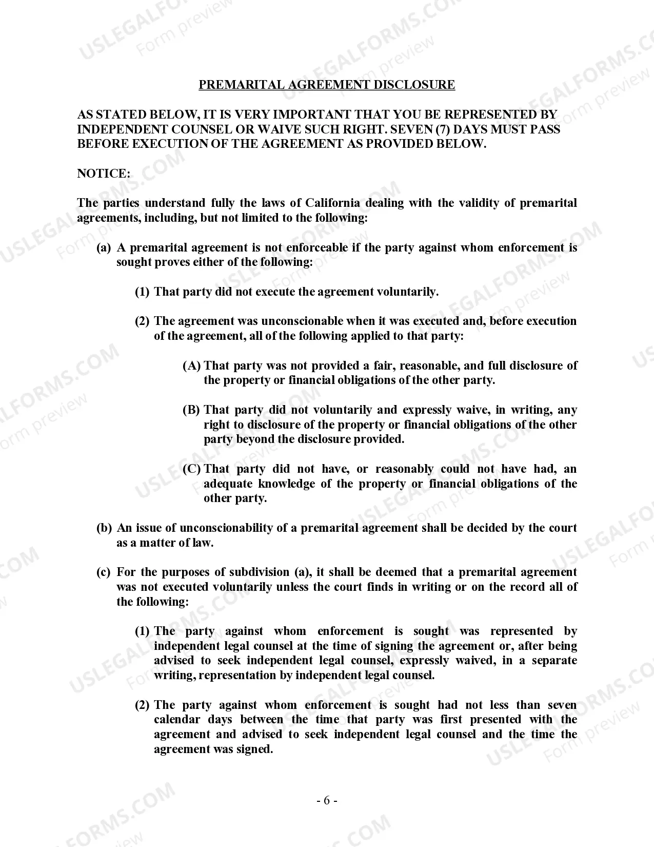 Preview California Prenuptial Premarital Agreement with Financial Statements