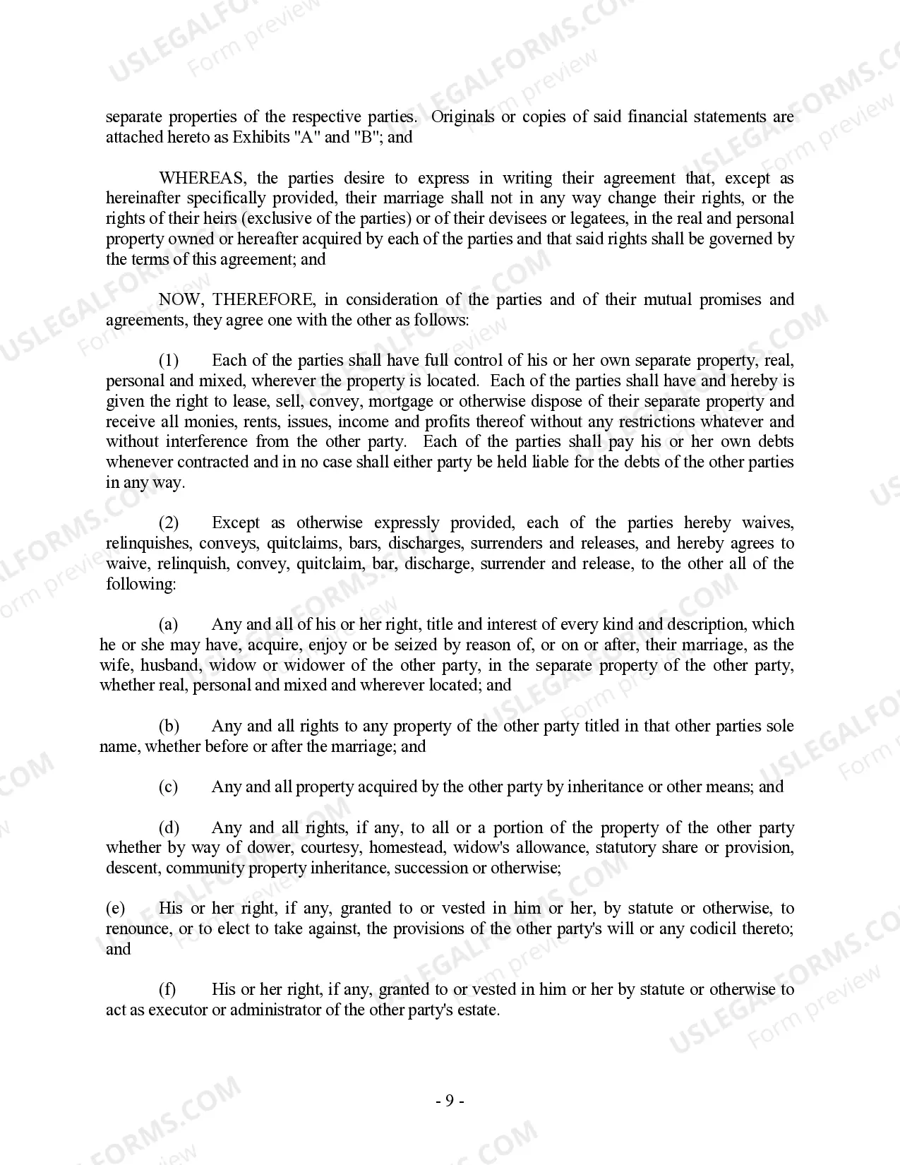 Preview California Prenuptial Premarital Agreement with Financial Statements