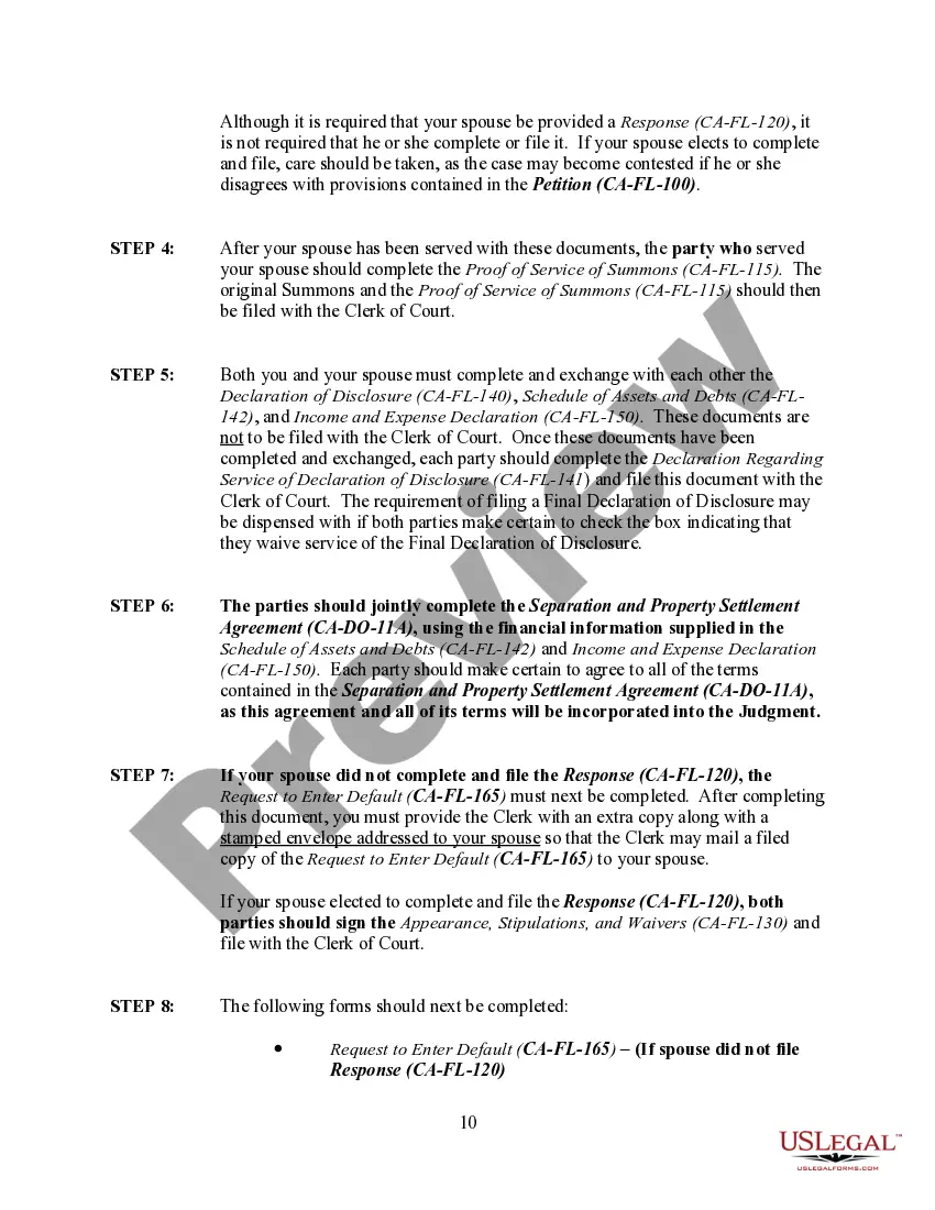 Preview California No-Fault Agreed Uncontested Divorce Package for Dissolution of Marriage for people with Minor Children