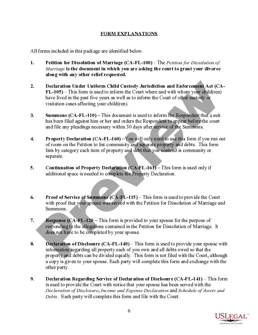 Preview California No-Fault Agreed Uncontested Divorce Package for Dissolution of Marriage for people with Minor Children