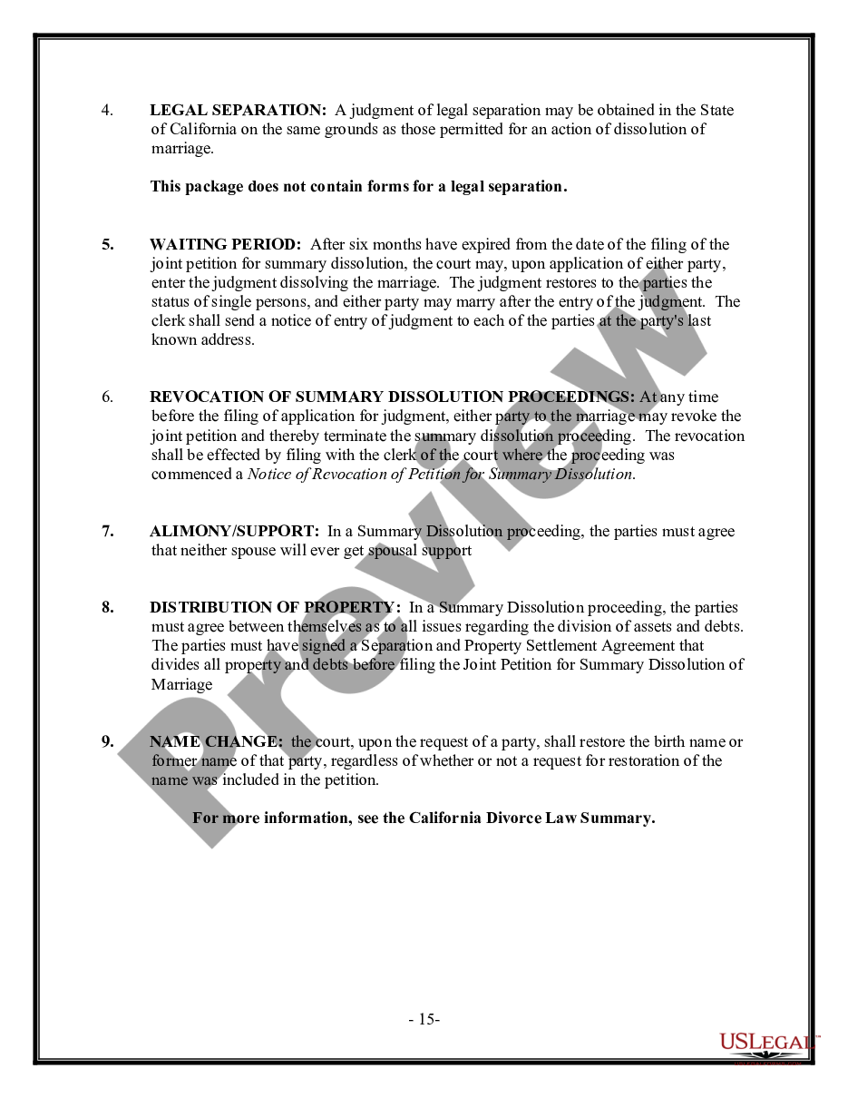 page 2 California Summary Dissolution of Marriage Package with No Children - Divorce preview