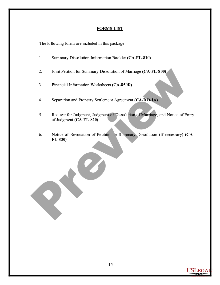 page 3 California Summary Dissolution of Marriage Package with No Children - Divorce preview