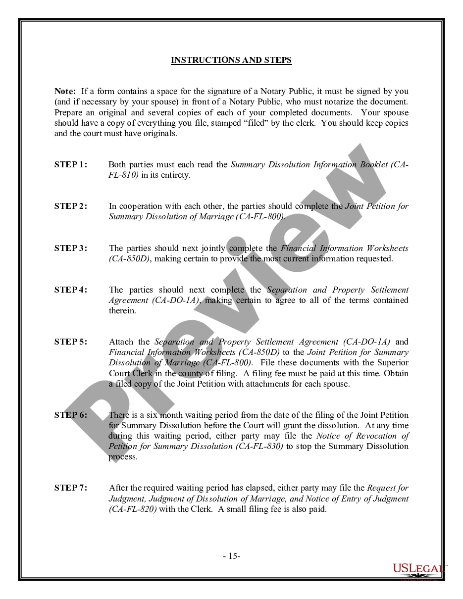 page 5 California Summary Dissolution of Marriage Package with No Children - Divorce preview