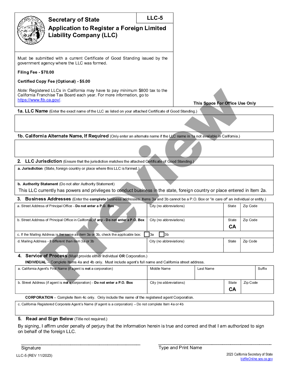 page 1 California Registration of Foreign Corporation preview